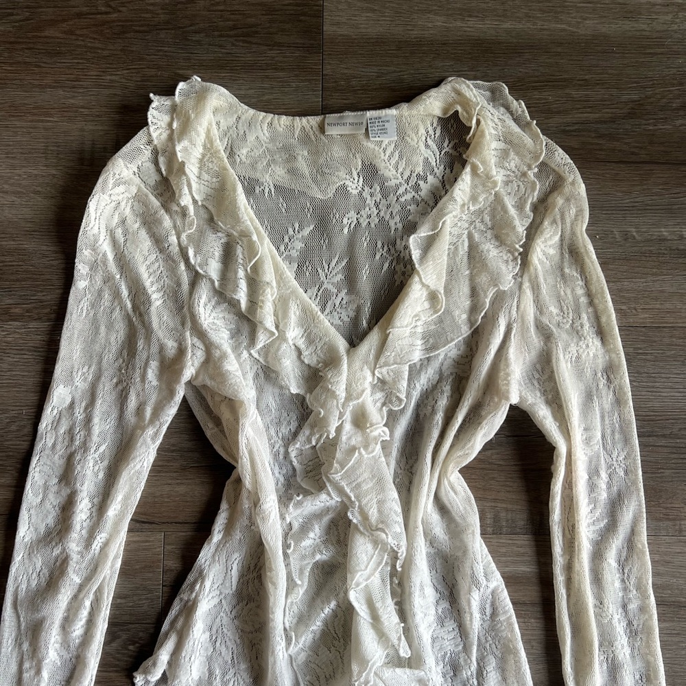 Newport News Cream Lace Ruffle Blouse - Picture 3 of 8